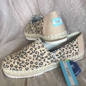 Brand New Toms Alpargata Platform Rope Natural Textured Cheetah Slip On Shoes